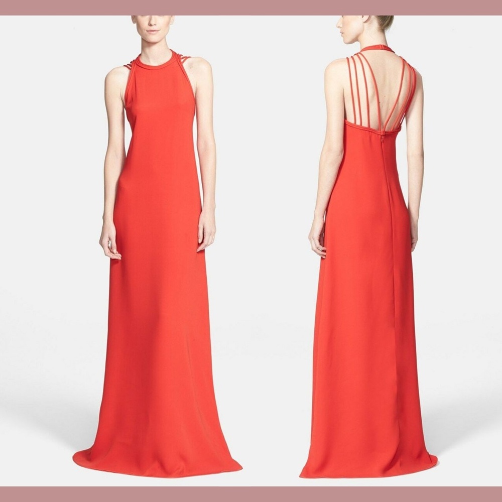 NEW $928 Diane von Furstenberg DVF [ 0 ] Sophia Halter Silk‎ Gown Poppy Red